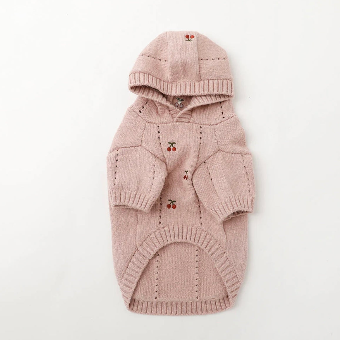 CHERRY EMBROIDERED KNIT HOODIE