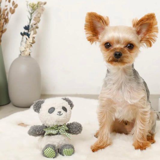 PANDA GINHAM CHECK RIBBON PLUSH TOY