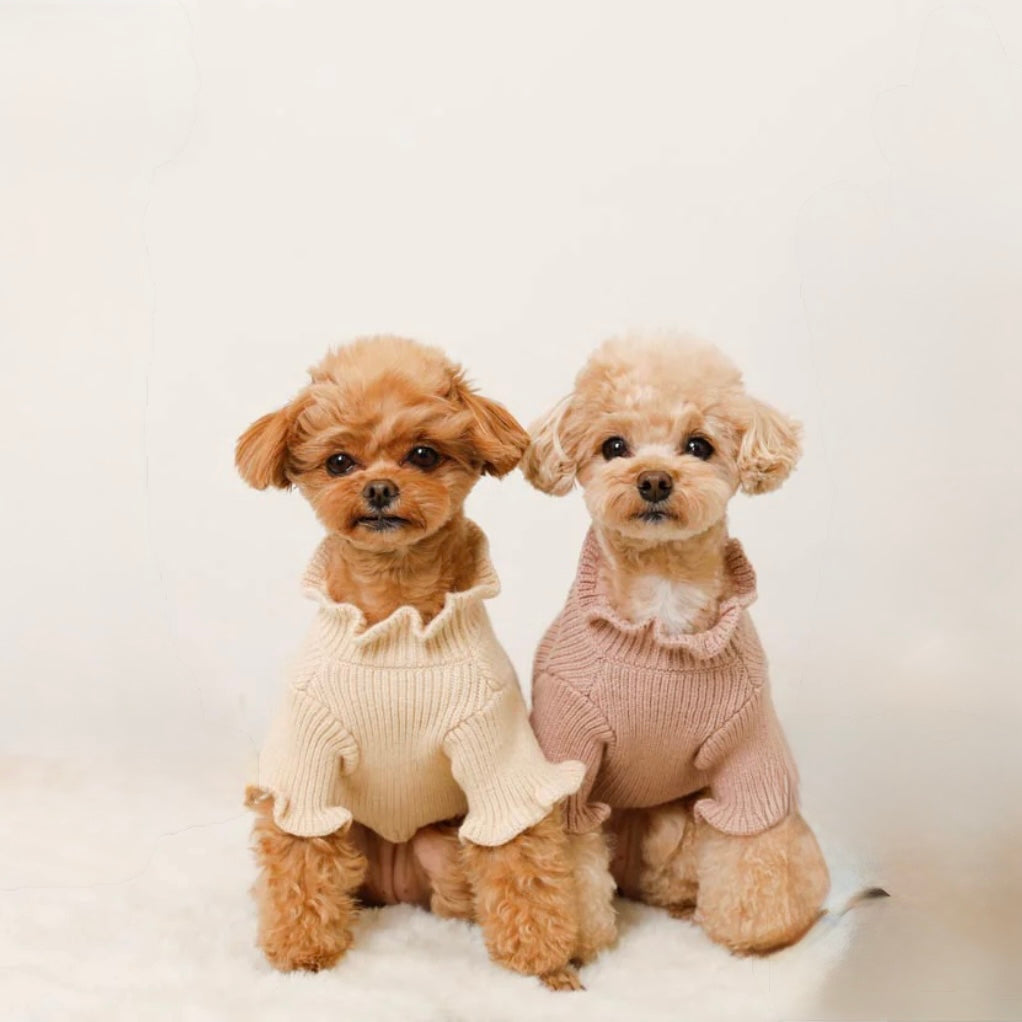 HIGH NECK RUFFLED KNIT TOP