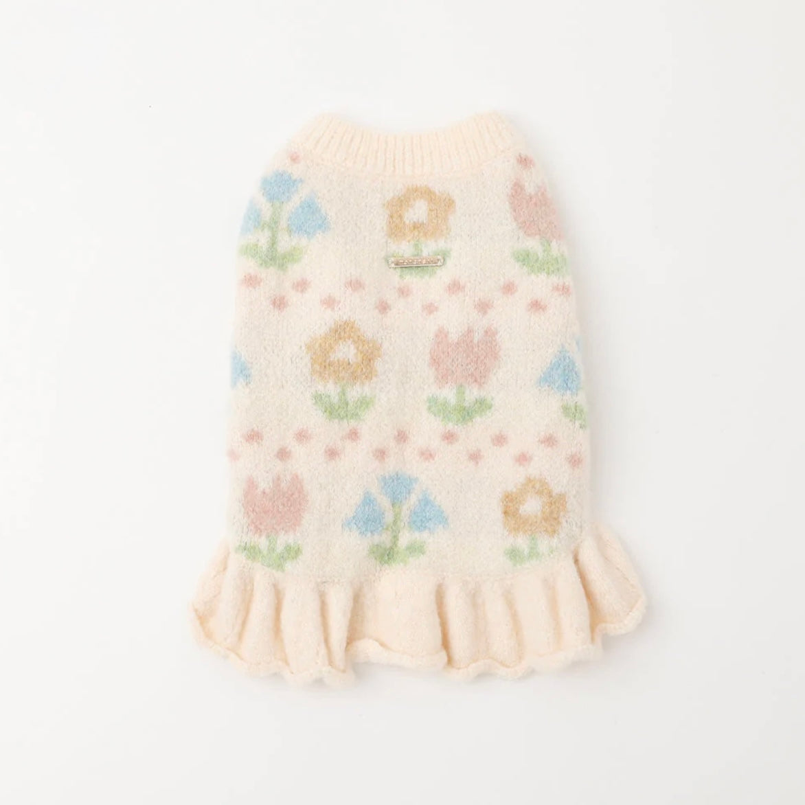 FLORAL KNIT DRESS Beige / L