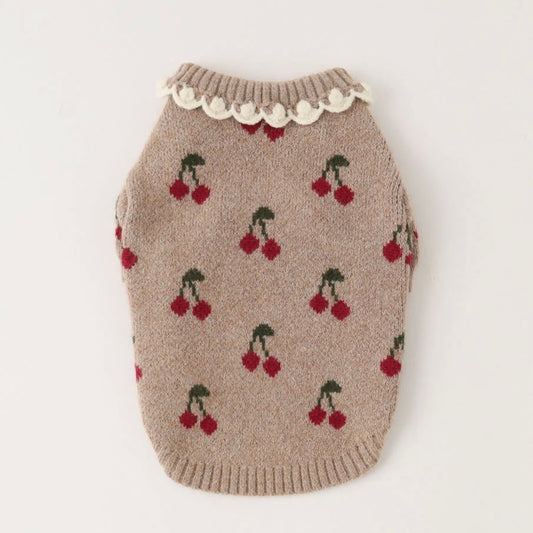 RUFFLED NECKLACE CHERRY SWEATER