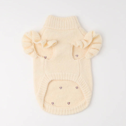 HEART PATTERN EMBROIDERY KNIT SWEATER