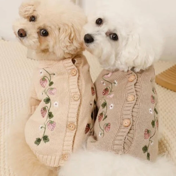 STRAWBERRY EMBROIDERY KNIT CARDIGAN