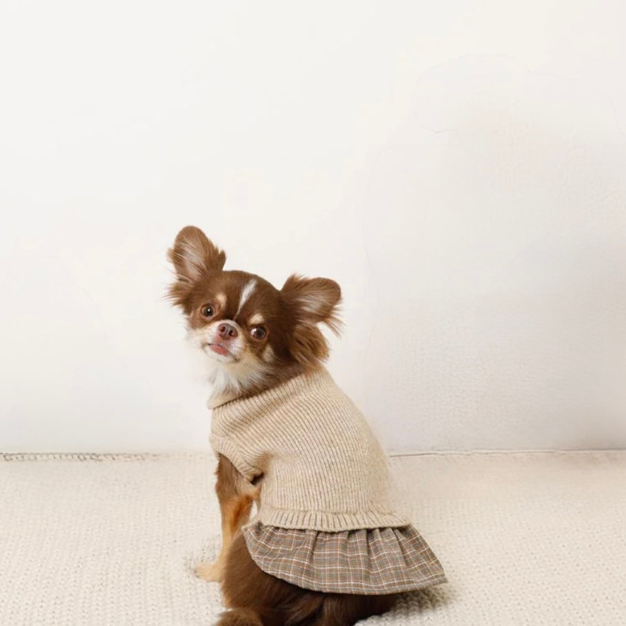 CHECK SKIRT DOCKING KNIT DRESS