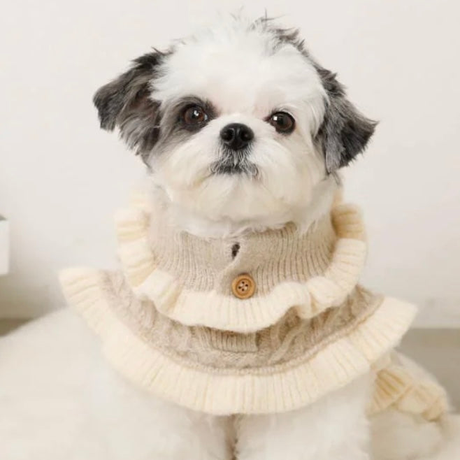 RUFFLED CABLE KNIT PONCHO