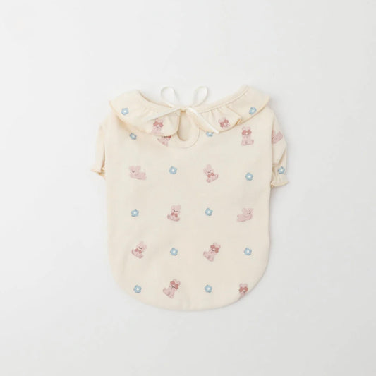 BUNNY PATTERN RUFFLE PUFF SLEEVE TOP