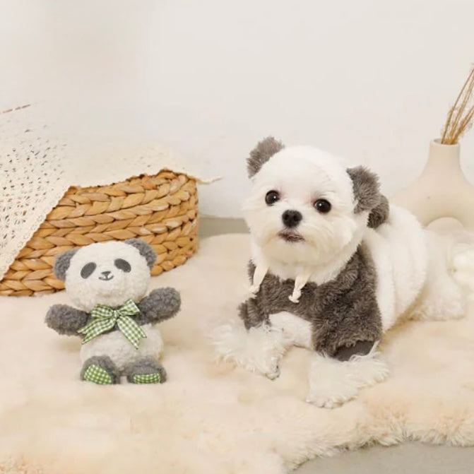 PANDA GINHAM CHECK RIBBON PLUSH TOY