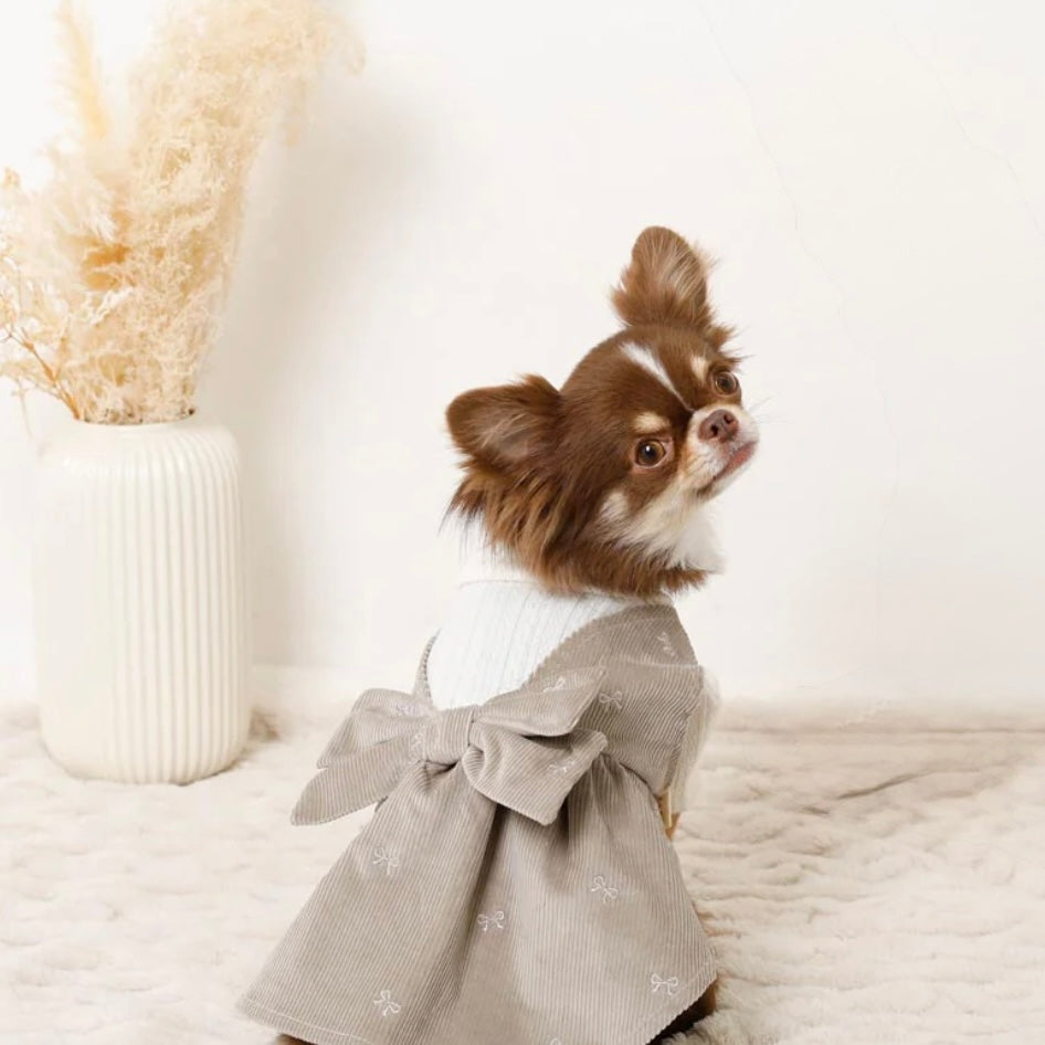 BACK RIBBON HIGH NECK RIBBON PATTERN DRESS