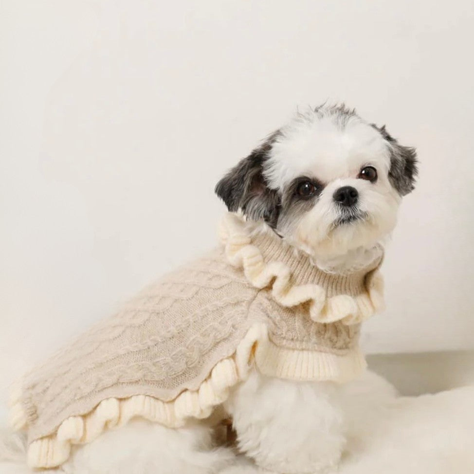 RUFFLED CABLE KNIT PONCHO