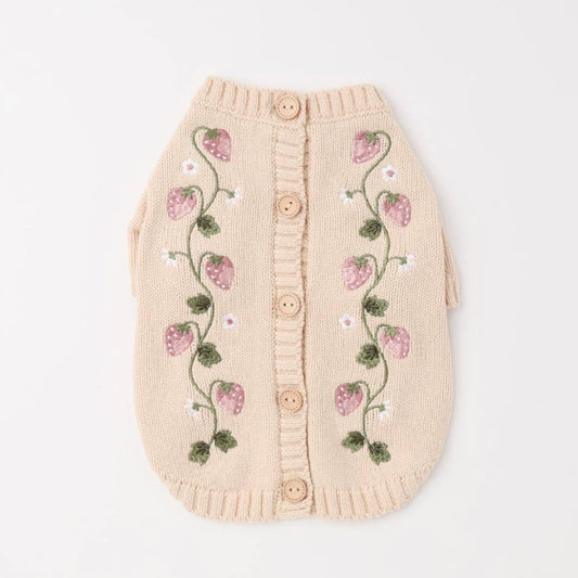 STRAWBERRY EMBROIDERY KNIT CARDIGAN
