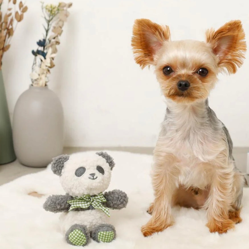 PANDA GINHAM CHECK RIBBON PLUSH TOY