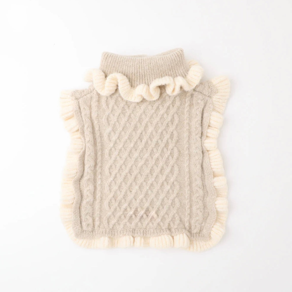 RUFFLED CABLE KNIT PONCHO