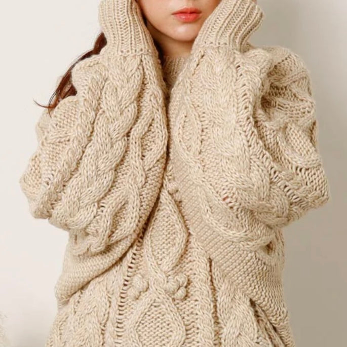 CABLE POM POM KNIT SWEATER FOR HUMAN