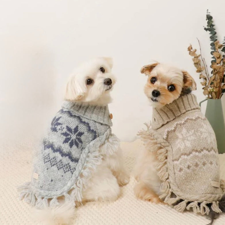 SNOW NORDIC PATTERN KNIT PONCHO