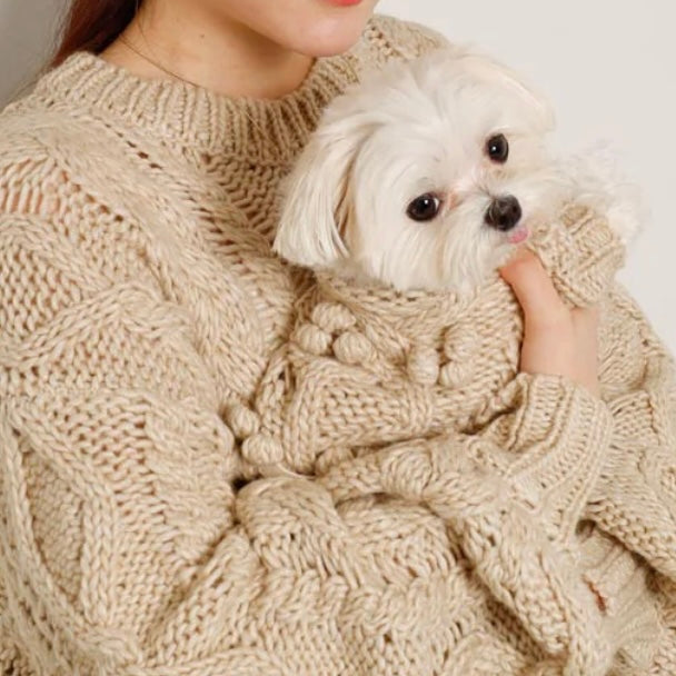 CABLE POM POM KNIT SWEATER FOR HUMAN