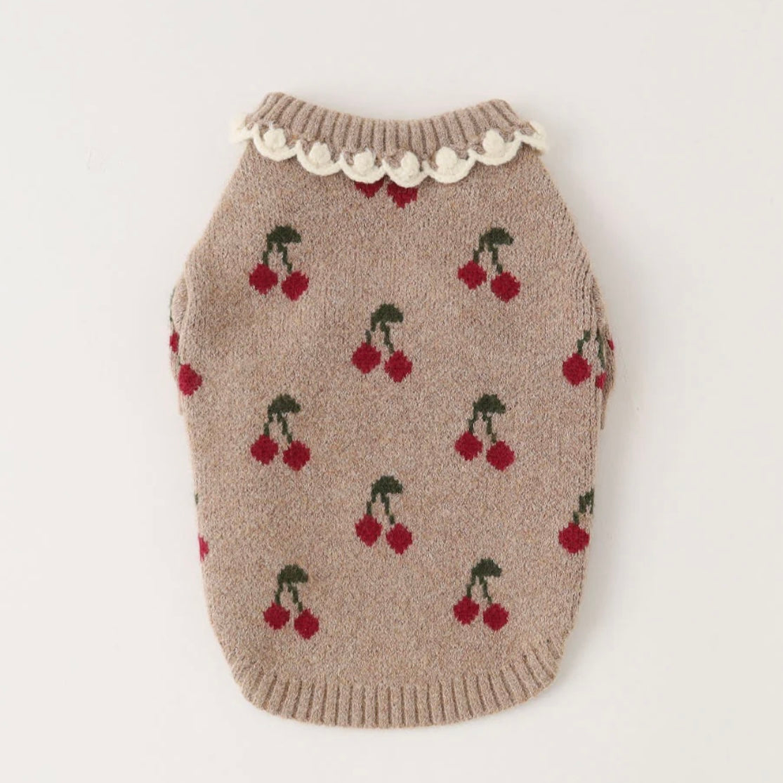 RUFFLED NECKLACE CHERRY SWEATER