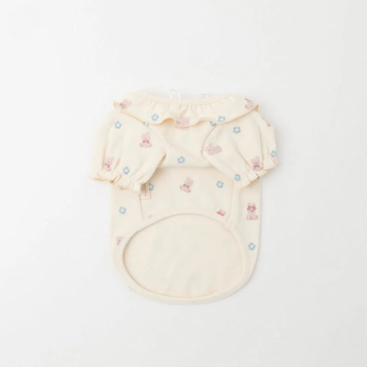 BUNNY PATTERN RUFFLE PUFF SLEEVE TOP