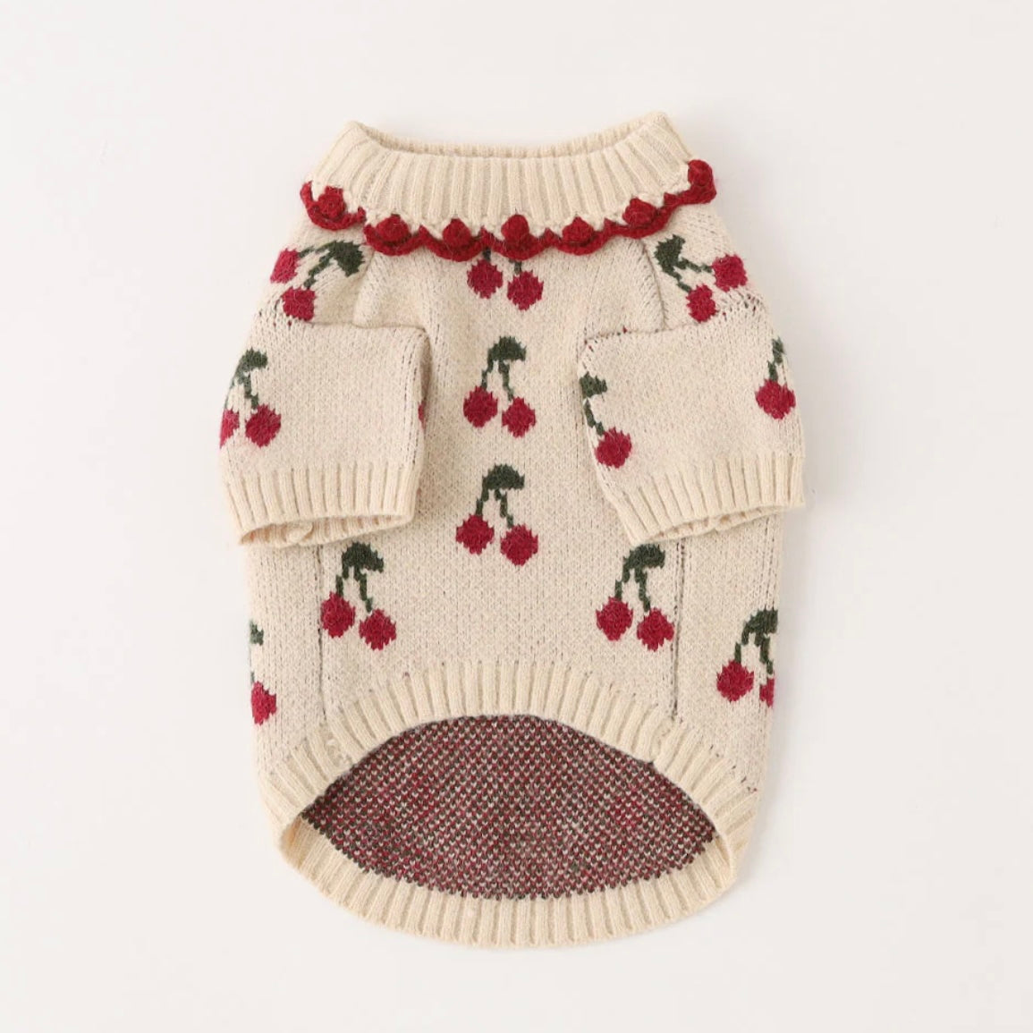 RUFFLED NECKLACE CHERRY SWEATER