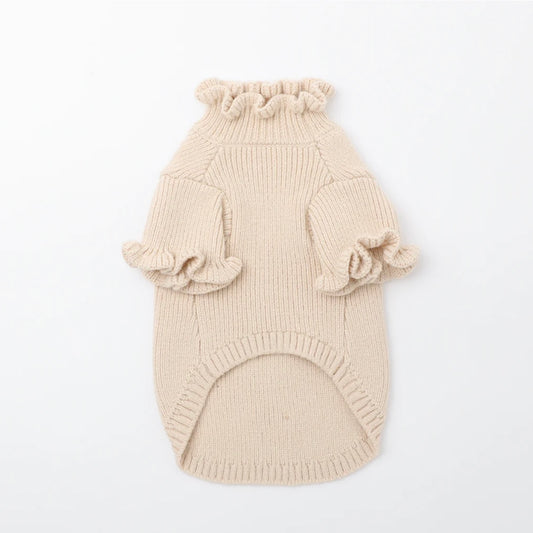 HIGH NECK RUFFLED KNIT TOP