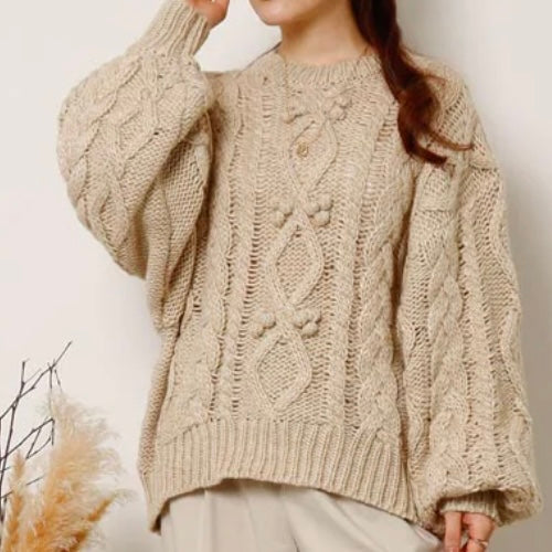CABLE POM POM KNIT SWEATER FOR HUMAN