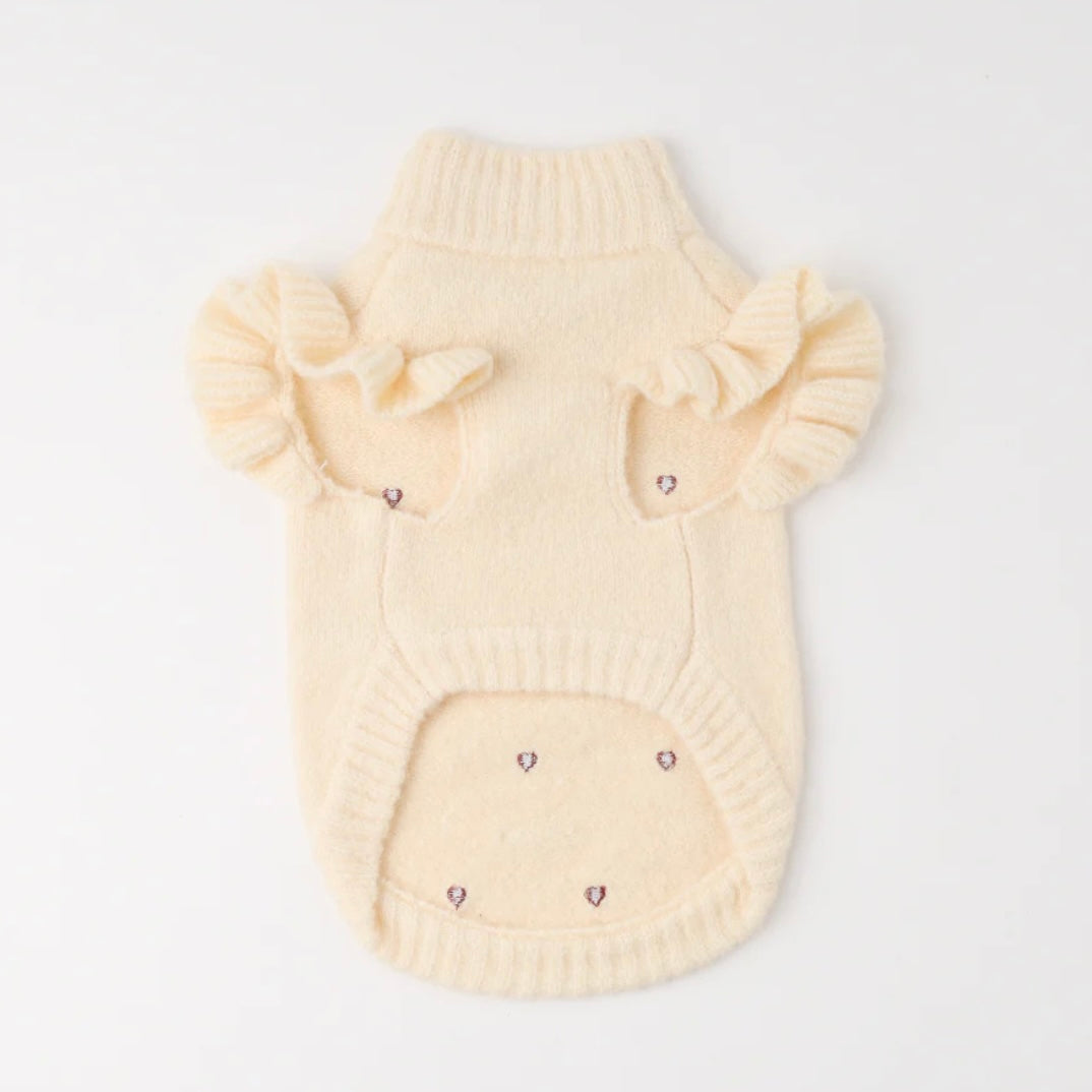 HEART PATTERN EMBROIDERY KNIT SWEATER