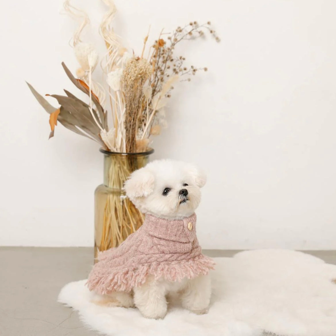 FLOWER EMBROIDERY CABLE KNOT PONCHO