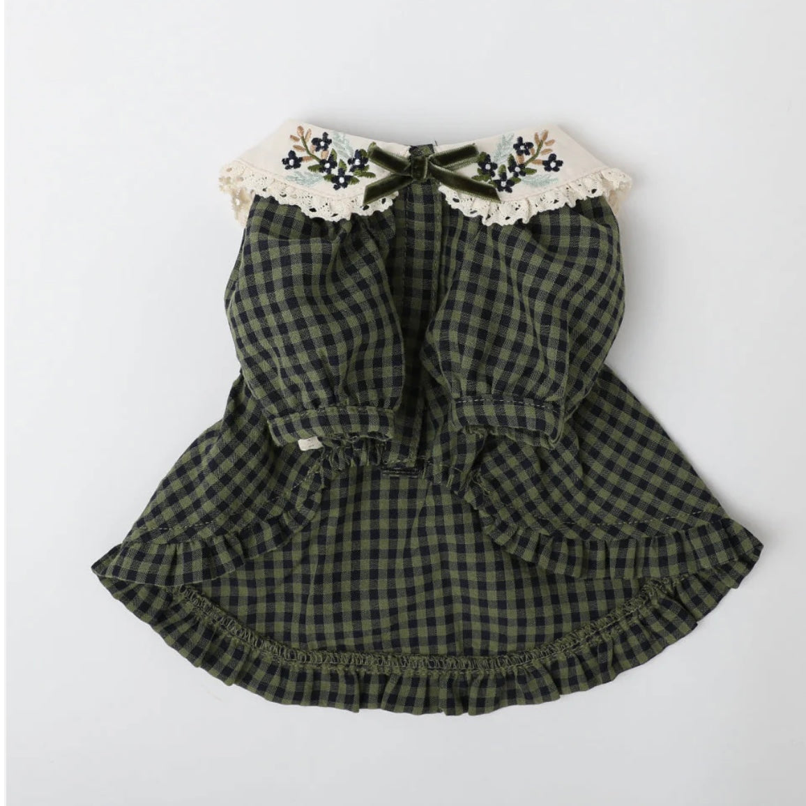 GINGHAM CHECK DRESS WITH FLOWER COLLAR EMBROIDERY
