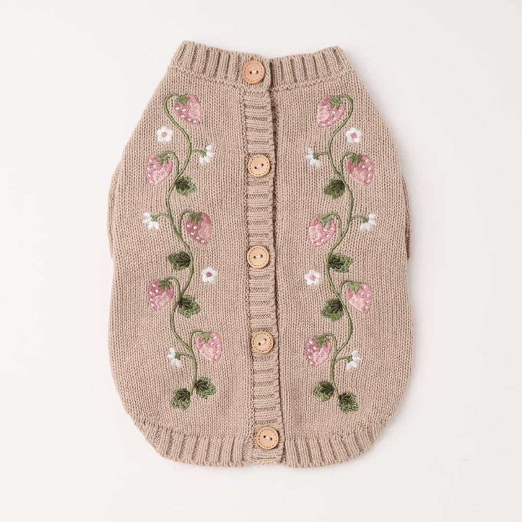 STRAWBERRY EMBROIDERY KNIT CARDIGAN