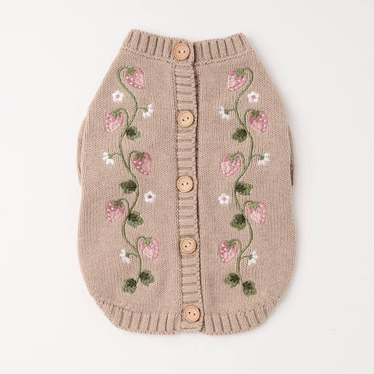 STRAWBERRY EMBROIDERY KNIT CARDIGAN