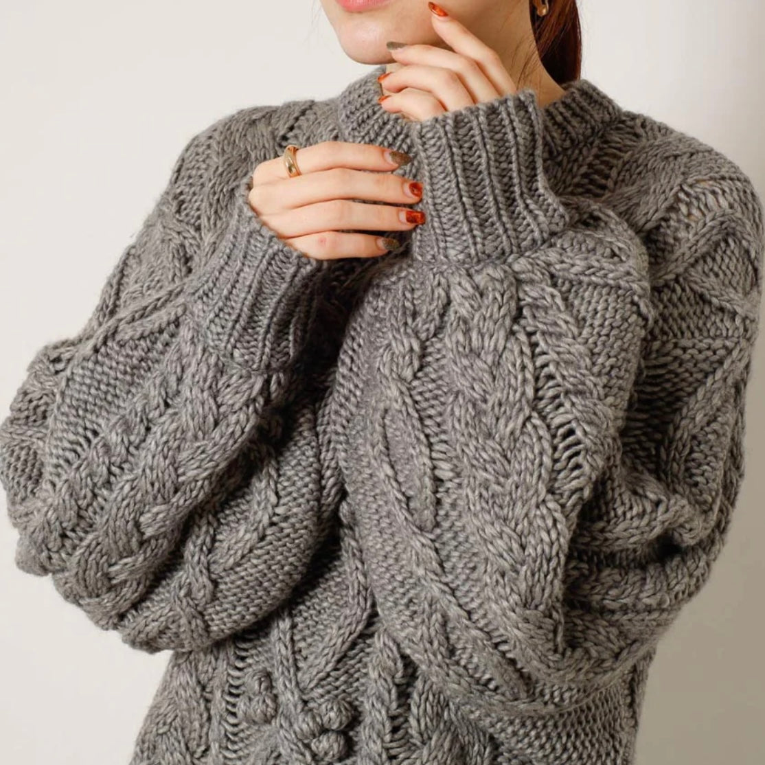 CABLE POM POM KNIT SWEATER FOR HUMAN