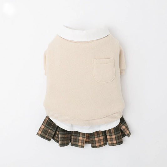 PLEATED CHECK SKIRT DRESS