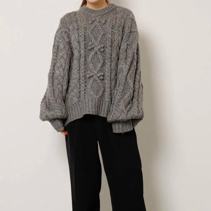 CABLE POM POM KNIT SWEATER FOR HUMAN