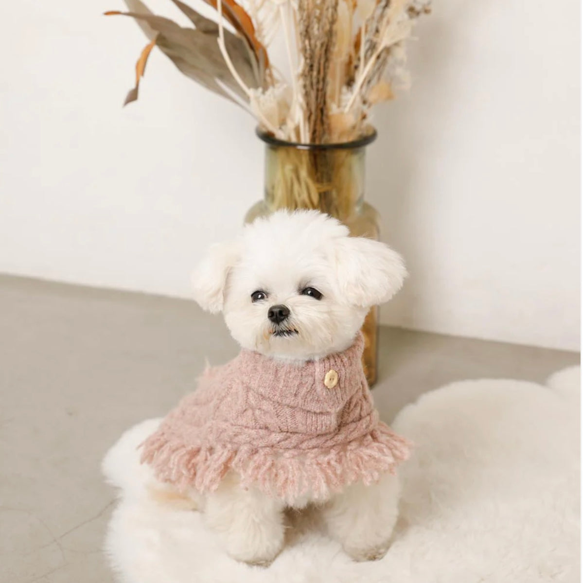 FLOWER EMBROIDERY CABLE KNOT PONCHO