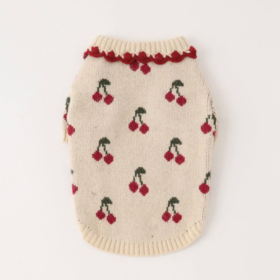 RUFFLED NECKLACE CHERRY SWEATER