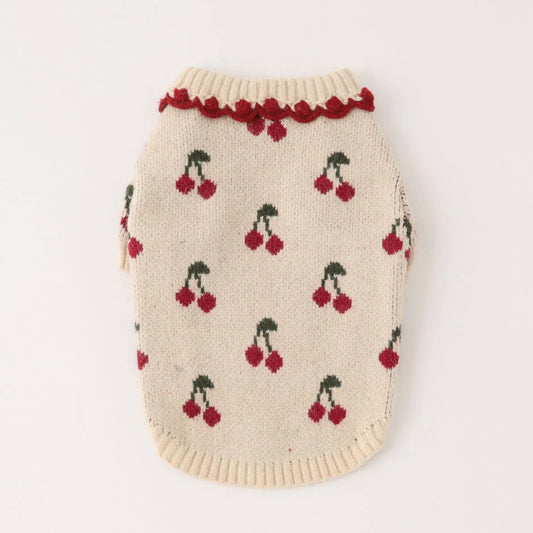 RUFFLED NECKLACE CHERRY SWEATER