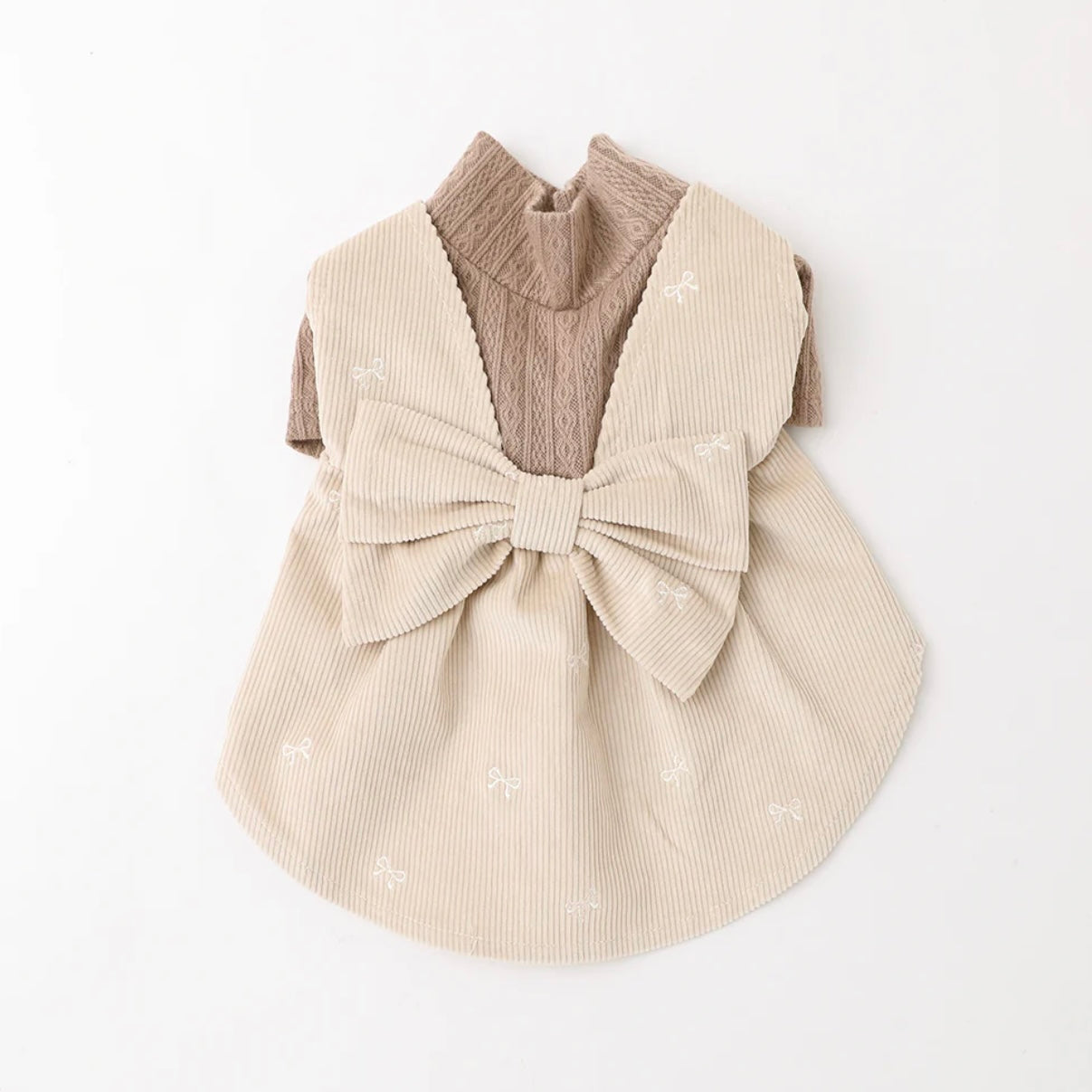 BACK RIBBON HIGH NECK RIBBON PATTERN DRESS