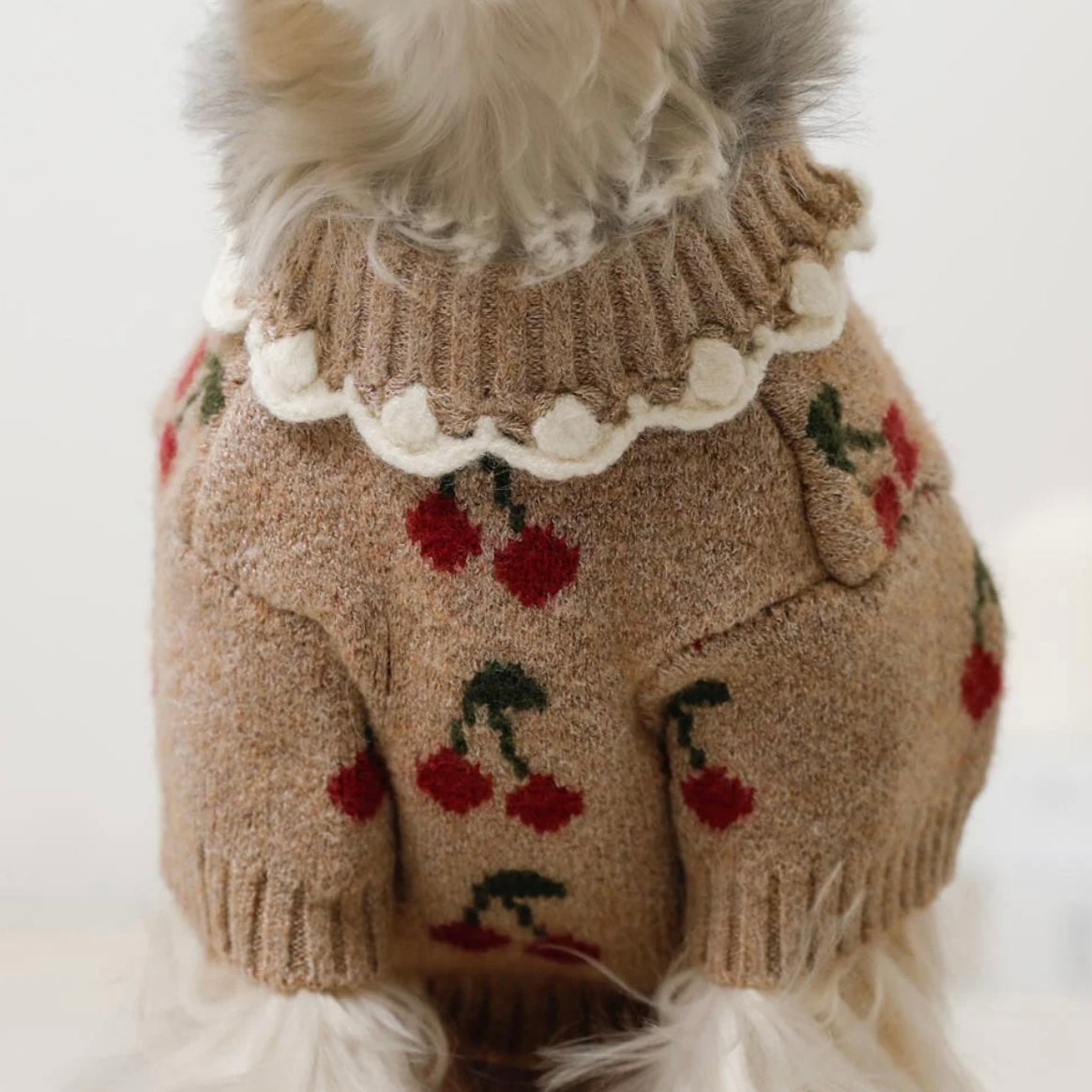 RUFFLED NECKLACE CHERRY SWEATER