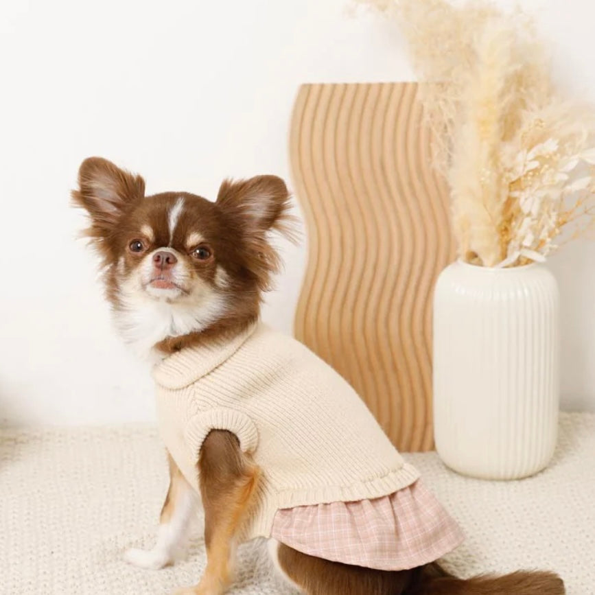 CHECK SKIRT DOCKING KNIT DRESS