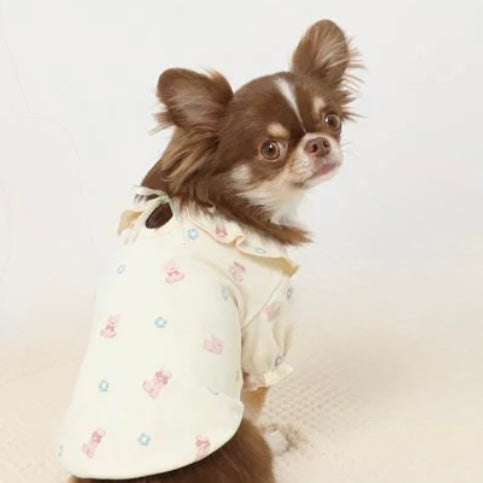 BUNNY PATTERN RUFFLE PUFF SLEEVE TOP