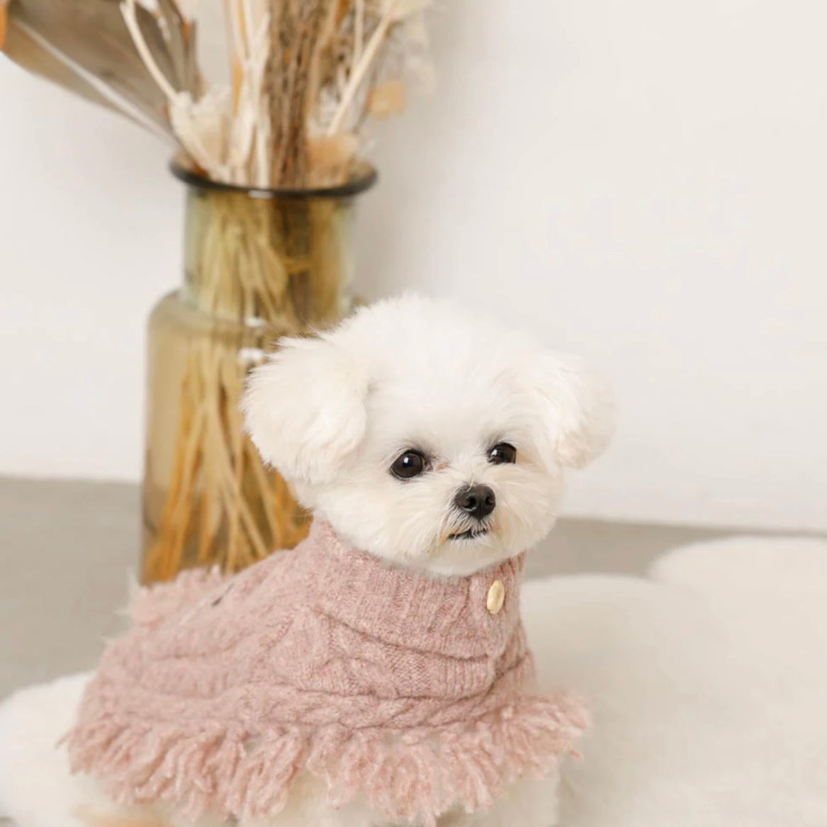 FLOWER EMBROIDERY CABLE KNOT PONCHO