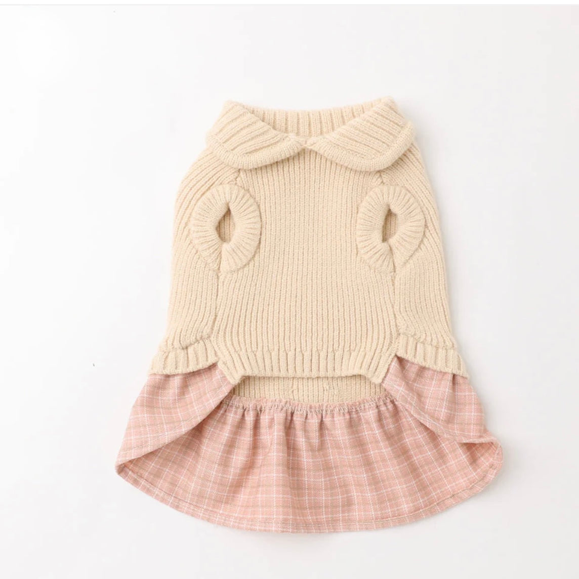 CHECK SKIRT DOCKING KNIT DRESS