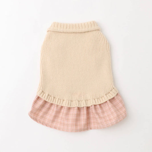 CHECK SKIRT DOCKING KNIT DRESS