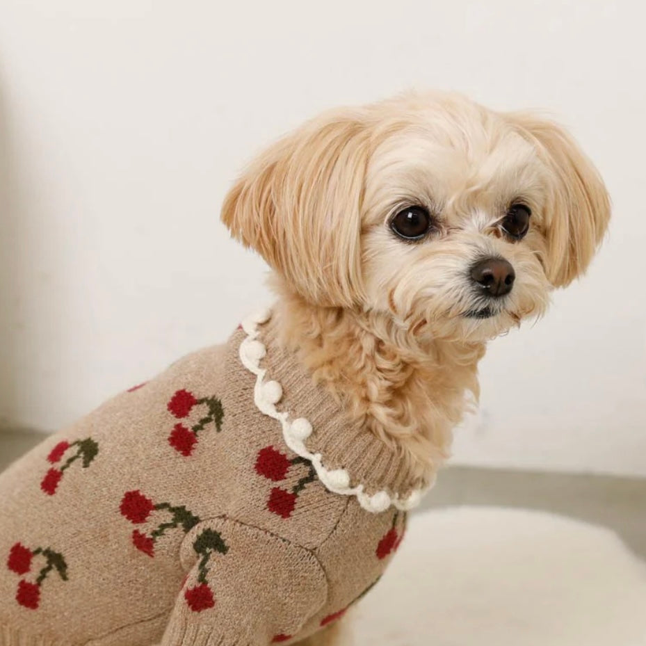 RUFFLED NECKLACE CHERRY SWEATER
