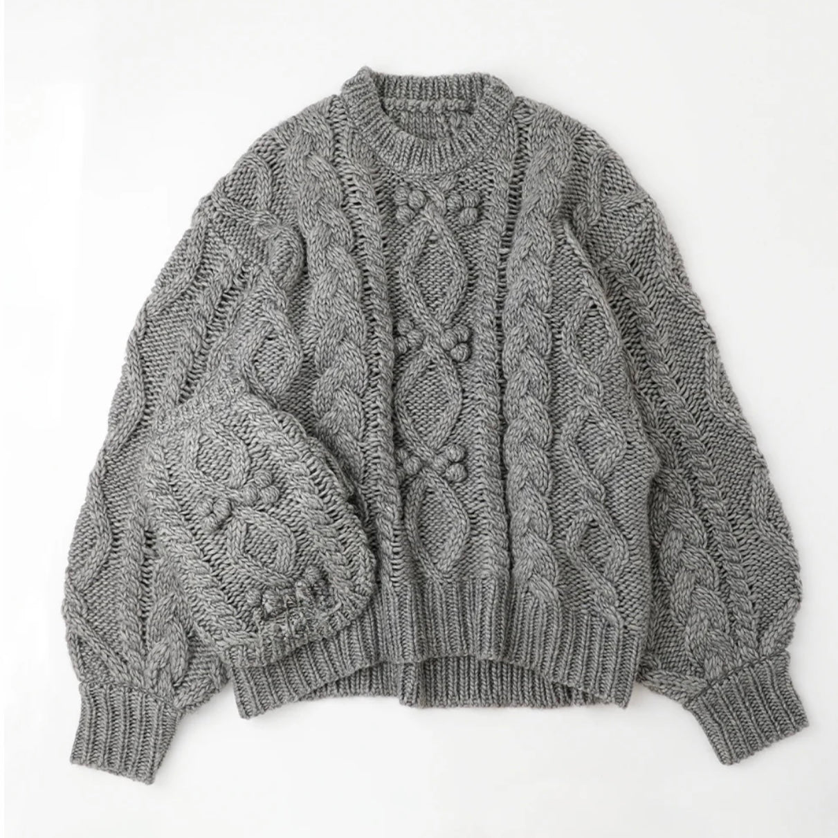 CABLE POM POM KNIT SWEATER FOR HUMAN