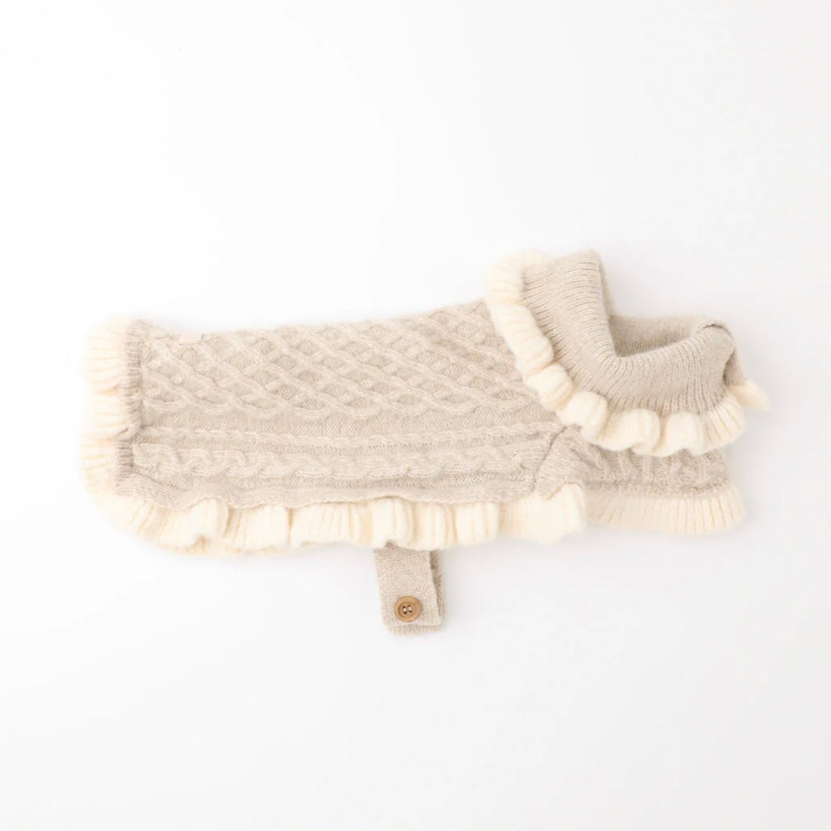 RUFFLED CABLE KNIT PONCHO