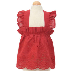 CHERRY RED EYELET EDGED DRESS