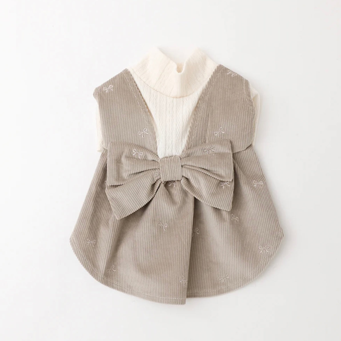 BACK RIBBON HIGH NECK RIBBON PATTERN DRESS