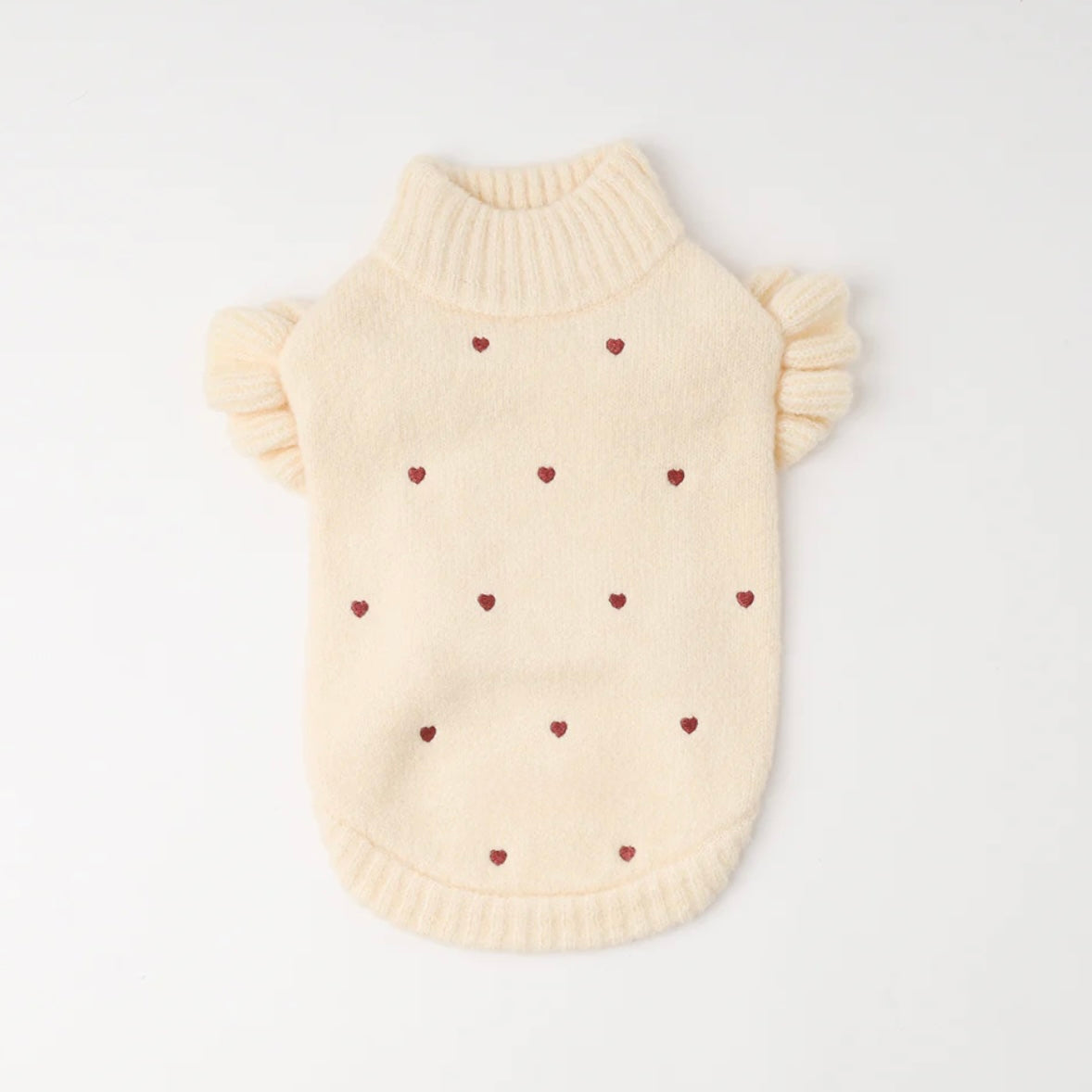 HEART PATTERN EMBROIDERY KNIT SWEATER