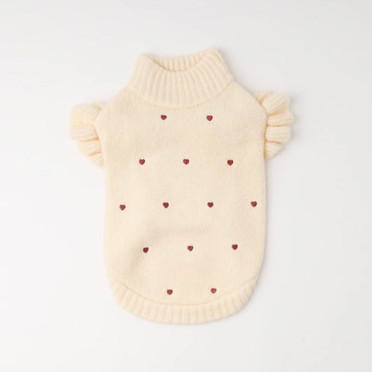 HEART PATTERN EMBROIDERY KNIT SWEATER