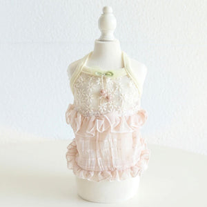RUFFLES AND LACE DRESS WITH SHEER FLOWER TOP